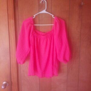 Culture Code Bright Pink Peasant Blouse Top Size Small NWT